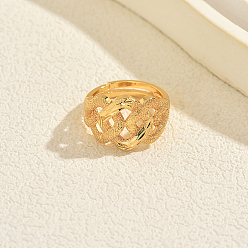 Leaf Brass Cuff Open Rings for Women, Real 18K Gold Plated, Leaf, 16mm~20mm