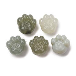 Nephrite Jade Резные бусины из натурального нефрита, отпечаток лапы монеты, половина dilled, 13~14x13~14x10 мм, отверстие : 1 мм