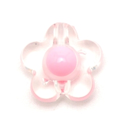 Pink Transparent Resin Beads, Flower, Pink, 17x17.4x9.5mm, Hole: 2.7mm