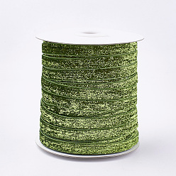 Yellow Green Glitter Sparkle Ribbon, Polyester & Nylon Ribbon, Yellow Green, 3/8 inch(9.5~10mm), about 50yards/roll(45.72m/roll)