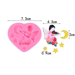 Angel & Fairy DIY Silicone Molds, Fondant Molds, Resin Casting Molds, for Chocolate, Candy, UV Resin & Epoxy Resin Craft Making, Hot Pink, Angel & Fairy, 73x73x15mm