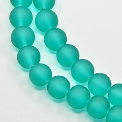 Light Sea Green Transparent Glass Bead Strands, Frosted, Round, Light Sea Green, 4mm, Hole: 1.1~1.6mm, about 200pcs/strand, 31.4 inch