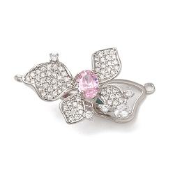 Платинированный Цветок латунь микропаве из кубического циркония, без кадмия, без никеля и без свинца, со стеклом, долговечный, Реальная платина, 38 мм, отверстие : 1.4 мм