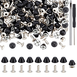 Черный 100 устанавливает латунные колышки, с железными контактами, 1ПК кожа дырокол для кожевенного ремесла, 1отвертка для ПК, чёрные, 9.5x6.5 мм