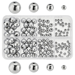 с Платиновым Покрытием 130шт. 4 стили гальванизированные немагнитные синтетические гематитовые бусины нити, класс А, круглые, с покрытием платиным, 4~10 мм, отверстие : 1~1.5 мм