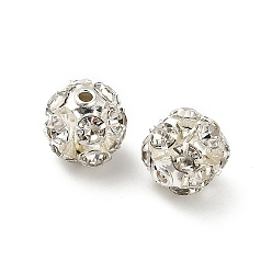Серебро 7мм латунные хрустальные бусины со стразами, круглые, для ювелирных проектов, серебряные, 7x7.5 мм, отверстие : 1 мм