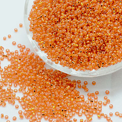 Оранжевый 6/0 круглые бусины из стекла семян, серебряная линия квадратное отверстие, прозрачные цвета, оранжевые, 3.6~4.0 мм, отверстия : 1.2 mm, около 5000 шт / фунт