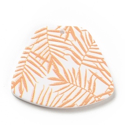 Sandy Brown Printed Acrylic Pendants, Trapezoid with Leaf Pattern, Sandy Brown, 27x33x2mm, Hole: 1.5mm