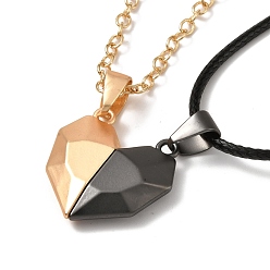 Золотистый Наборы ожерелий с подвесками в форме сердца из сплава, магнитные ожерелья пар, с кожаным тросом и латунной тросовой цепью, золотые, 24.13 дюйм (61.3 см), 17.91 дюйм (45.5 см), 2 шт / комплект