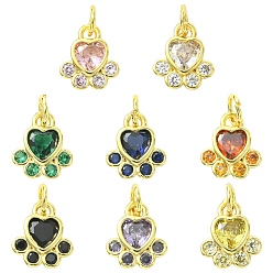 (52) Непрозрачная лаванда 8 шт. 8 цвета латунь паве кубические цирконии подвески с отпечатками лап, золотые, с прыжковых колец, стойки покрытие, долговечный, без кадмия и без свинца, разноцветные, 11x9.5x2.5 мм, отверстие : 3.6 мм, 1 шт / цвет