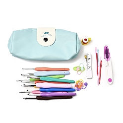 (52) Непрозрачная лаванда Наборы для вязания крючком, в комплект входит полиэстеровый упаковочный мешок, алюминий крючки, с силиконовой ручкой, пластиковый маркер для вязания петель, измерительная линейка, швейные ножницы, пластиковые иглы, Пластиковые катушки, разноцветные, мешок упаковки: 10x21x4.25см