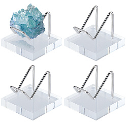 Нержавеющая Сталь Цвет 4шт. держатель дисплея из нержавеющей стали с квадратными прозрачными акриловыми основаниями, для минеральной витрины из агата с драгоценными камнями, цвет нержавеющей стали, 5x5x4.4 см