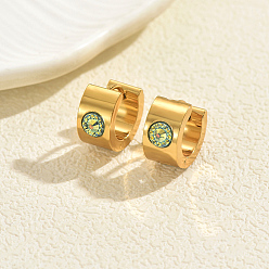  Green Tourmaline AB Плоские круглые серьги-кольца из нержавеющей стали, со стразами, золотые, зеленый турмалин ab, 14x7 мм