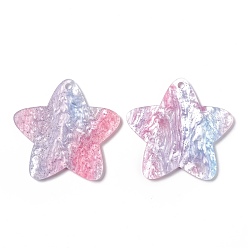 Hot Pink Acrylic Disc Big Pendants, with Glitter Powder, Imitation Gemstone Style, Star, Hot Pink, 49x51.5x2~2.5mm, Hole: 2.8mm