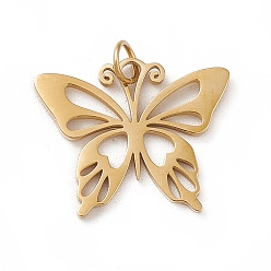 Настоящее золото 14K Ионное покрытие (ip) 304 брелоки из нержавеющей стали, с целью перехода в кольце, бабочка, реальный 14 k позолоченный, 12x15x0.8 мм, отверстие : 2.5 мм