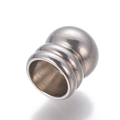 Stainless Steel Color Tarnish Resistant 201 Stainless Steel Cord Ends, Grooved, Column, Stainless Steel Color, 8x7mm, Hole: 5mm