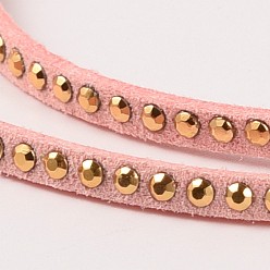 Pink Rivet Faux Suede Cord, Faux Suede Lace, with Aluminum, Pink, 3x2mm, about 20yards/roll