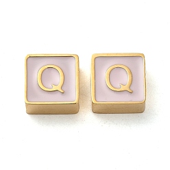 Letter Q 304 aus Stahl-Email-Perlen, echt 14 k vergoldet, Quadrat mit Buchstaben, Buchstaben q, 8x8x4 mm, Bohrung: 2 mm