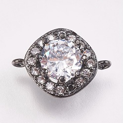 Черный Цвет Металла Латунные микро проложить кубических ссылки циркония, ромб, прозрачные, металлический черный , 15x12x7 мм, отверстие : 1 мм