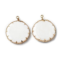 Golden Alloy Freshwater Shell Pendants, Flat Round Charm, Golden, 25x21x3mm, Hole: 1.5mm