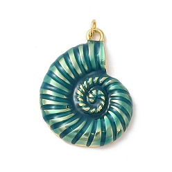 Морско-зеленый Подвески из латуни с эмалью в стойку, с целью перехода в кольце, долговечный, без кадмия и без свинца, очарование раковины, реальный 18 k позолоченный, цвета морской волны, 34x25x5 мм, отверстие : 3 мм