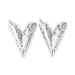 Нержавеющая Сталь Цвет 304 подвески из нержавеющей стали, фактурные подвески в виде сердечек, не тускнеет, цвет нержавеющей стали, 35.5x25x4.5 мм, отверстие : 1.8 мм