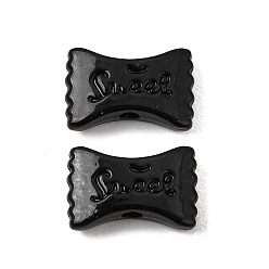 Schwarz Legierung Emaille-Perlen, Süßigkeit mit Wort süß, Schwarz, 8x12x3.5 mm, Bohrung: 1.8 mm