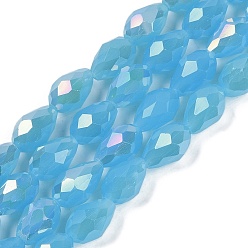 Темно-Голубой Непрозрачные однотонные гальванические стеклянные бусины, с покрытием AB цвета, граненые, слеза, глубокое синее небо, 11.5x8 мм, отверстие : 1.2 мм, около 55~57 шт / нитка, 25.59 дюйм (65 см)