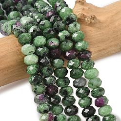 Рубин В Цоизита Натуральный рубин в цоизита нитей бисера, граненые, рондель, 5.5~6.5x4.5 мм, отверстие : 1 мм, около 91~94 шт / нитка, 15.35'' (39 см) ~ 15.43'' (39.2 см)