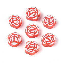 Красный Бусины из полимерной глины , роза / цветок, красные, 8~10x9~10x3.5~5 мм, отверстие : 1.6~1.8 мм
