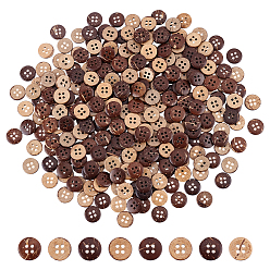 Кокосово-Коричневый 300шт. кокосовые пуговицы, плоско-круглые, кокосового коричневый, 12.5x3 мм, отверстие : 2.5 мм