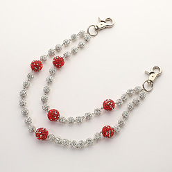 (123L) Белый крем непрозрачный блеск Двухслойные цепочки для брюк из полимерной глины с круглыми бусинами и стразами, с поворотными застежками сплава, платина, огнеупорный кирпич, 300 мм