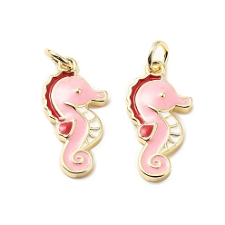 Sea Horse Латунь эмаль подвески, с прыжковых колец, стойки покрытие, реальный 18 k позолоченный, без свинца и без кадмия, долговечный, морской конек, 19x10x2.5 мм, отверстие : 3.3 мм
