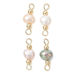 (52) Непрозрачная лаванда Подвески-соединители с натуральным жемчугом, полированные с двух сторон, золотые, смешанные окрашенные и неокрашенные, разноцветные, 16.5~17x6~6.5x3.5~4 мм, отверстие : 1.8 мм
