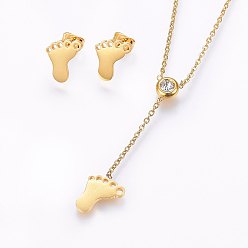 Doré  304 définit bijoux en acier inoxydable, Boucles d'oreilles et pendentifs, avec strass, Pieds, or, 16.54 pouce (42 cm), 13x11x1mm, pin: 0.8 mm