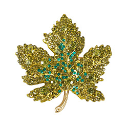 Оливин Осенний кленовый лист, брошь из светлого золотого сплава со стразами, булавки, для свитеров, пальто, оливина, 50x47 мм