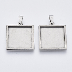 Нержавеющая Сталь Цвет Не тускнеет 304 оправы для кабошонов из нержавеющей стали, чашки безель с краями, квадратный, цвет нержавеющей стали, лоток : 20x20 мм, 26x23x2.2 мм, отверстие : 3x6 мм