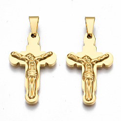 Real 18K Gold Plated 201 Stainless Steel Pendants, Crucifix Cross, for Easter, Real 18K Gold Plated, 30x18x4mm, Hole: 4x8mm