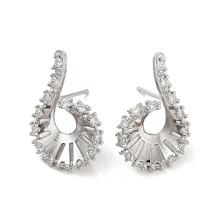 Platinum Teardrop Brass Stud Earrings, with Clear Cubic Zirconia, Long-Lasting Plated, Lead Free & Cadmium Free, Platinum, 25x16mm