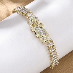 Золотой Браслеты-цепочки с прямоугольными звеньями из латуни с микропаве и прозрачным кубическим цирконием для женщин, святой иуда святой иуда, золотые, 7-1/4 дюйм (18.3 см)
