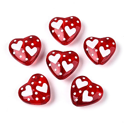 Белый Прозрачные стеклянные бусины, сердце, с эмалью, белые, 19~20x20.5x8.5~9 мм, отверстие : 1~1.2 мм