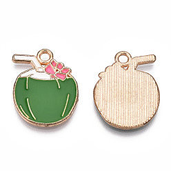 Зеленый Подвески из сплава , с эмалью, кокосовое очарование, золотые, зелёные, 19.5x17x1.8 мм, отверстие : 1.6 мм