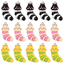 (52) Непрозрачная лаванда 15 шт 3 цвета подвески из смолы, гусеница, с платиновым тоном железная петля, разноцветные, 33x22.5x9.5 мм, отверстие : 2 мм, 5 шт / стиль