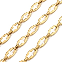 Настоящее золото 18K 304 овал из нержавеющей стали с цепями с поперечными связями, ионное покрытие (ip), несварные, с катушкой, реальный 18 k позолоченный, ссылка: 13.5x6.5x1.3мм и 6.5x4x1.8мм, около 16.40 футов (5 м) / рулон