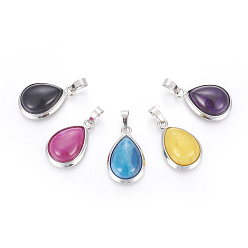 Натуральный Агат Природные подвески агат, с латунной фурнитурой , слеза, платина, 26x16~17x8~10 мм, отверстие : 8x5 мм