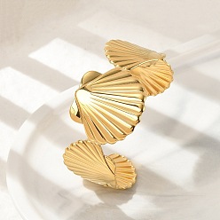 Настоящее золото 18K 304 женские браслеты-манжеты из нержавеющей стали, формы раковины, реальный 18 k позолоченный, 1-1/4 дюйм (3.2 см), внутренний диаметр: 2-3/8 дюйм(6.1см)x 1-7/8 дюйм(4.9см)