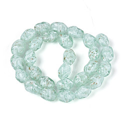 Средний Аквамарин Нити из бусин ручной работы в технике лэмпворк и блестящих бусинок, самородки, со цветком внутри , средний аквамарин, 13.5~15x9~11.5x9~11.5 мм, отверстие : 1~1.4 мм, около 28 шт / нитка, 14.17~15.35'' (36~39 см)