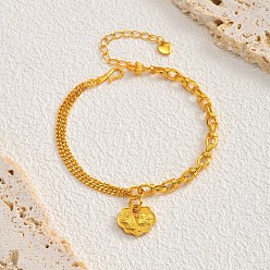 Golden Brass Charm Bracelets, Lucky Lock with Fish, Golden, 6.30 inch(16cm)