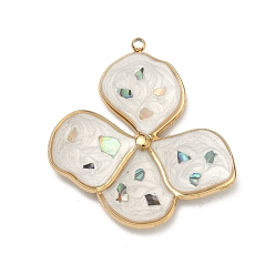 Белый 304 подвески из нержавеющей стали, с эмалью и оболочки, , вакуумное покрытие pvd, реальный 18 k позолоченный, белые, 32x30x2 мм, отверстие : 1.5 мм