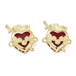 Настоящее золото 18K Латунные подвески с прозрачными фианитами, инкрустированные кристаллами кубического циркония., сердце со стрелой, со стеклом, долговечный, стойки покрытие, без свинца и без кадмия, реальный 18 k позолоченный, 19.5x19x7.5 мм, отверстие : 1.4 мм